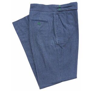 Mens Gurkha Pants 38 Blue White Striped Cotton Straight Fit Flat Front Trousers